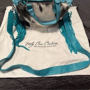Holy Cow Couture Turquoise and Black Cowhide Bag